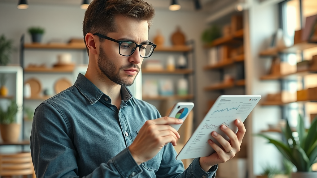 small business owner reviewing social media platforms for businesses analytics and media content