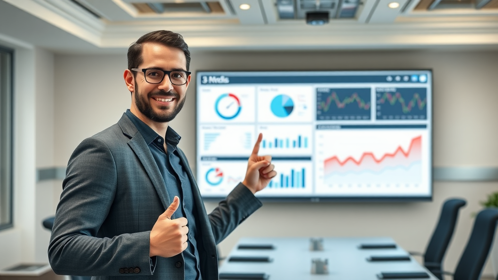 marketer presenting analytics on social media platforms for businesses performance and KPIs