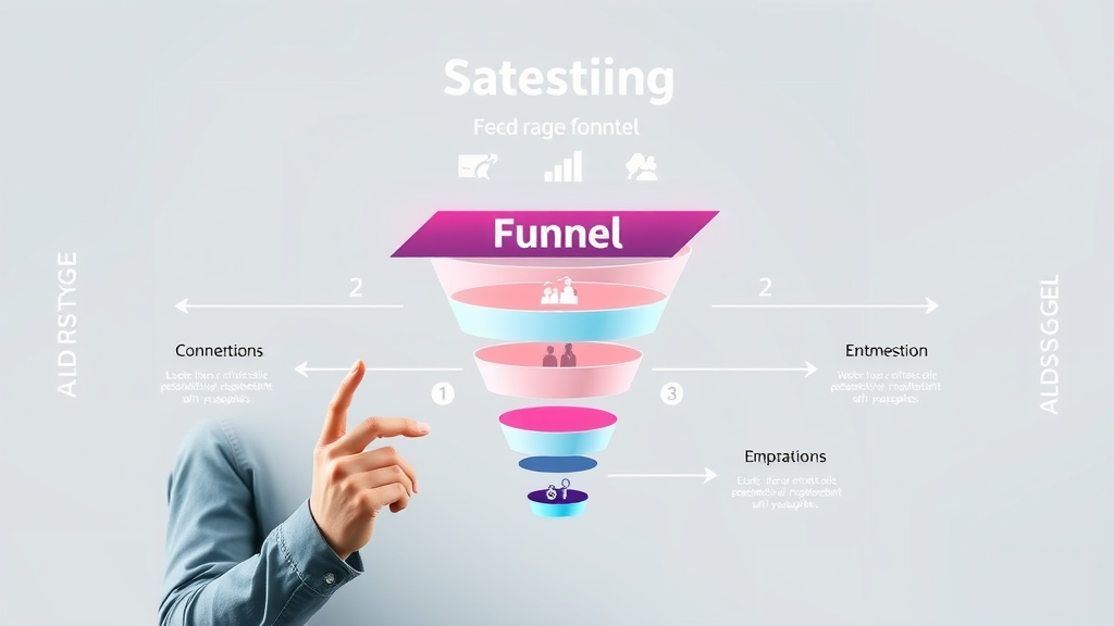 Infographic showing multiple sales funnel stages, visually describing how to move leads through a funnel with arrows and icons.