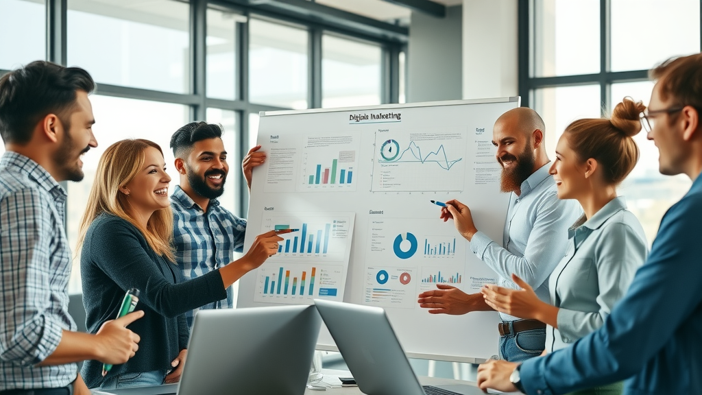 digital marketing tactics for ecommerce growth team collaborating in modern office with digital charts