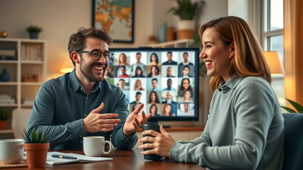 Small business owners engaging with their online community to grow social media presence