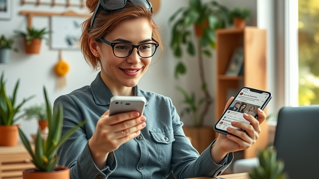 Business owner following the 5-5-5 rule on social media channels