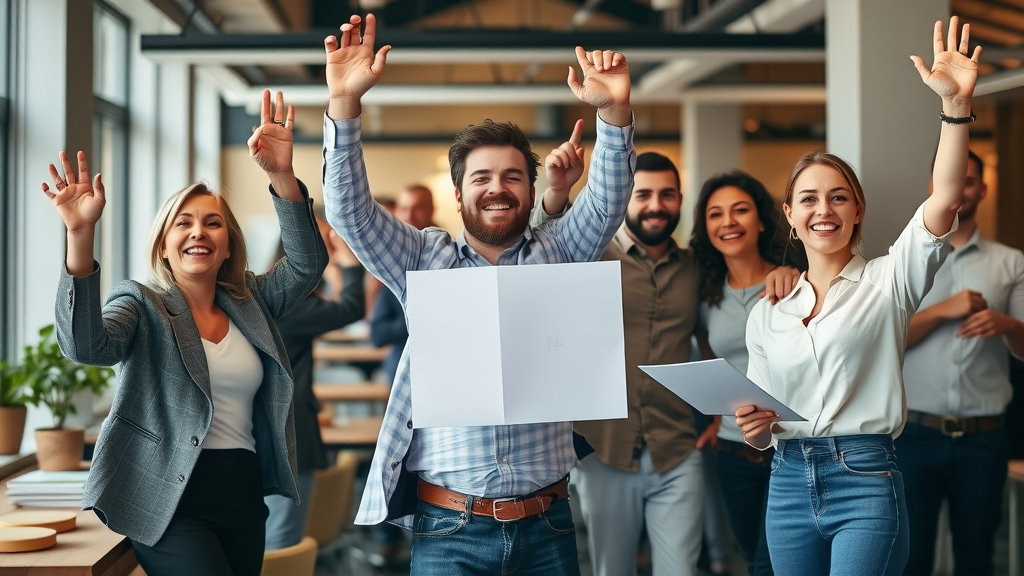 business professionals celebrating increased ROI by tracking conversion rates in ad campaigns