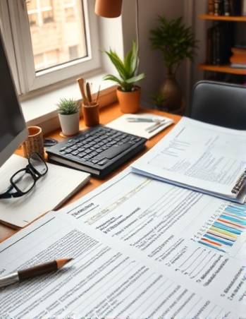 meticulous marketing plan, intentional expression, writing strategies, photorealistic, clean workspace with natural theme, highly detailed, documents scattered on desk, high definition, earthy tones, ambient window lighting, shot with a macro lens