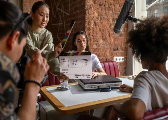 engaging content creation, focused, brainstorming ideas, photorealistic, modern office with whiteboards and sticky notes, highly detailed, team members sharing ideas animatedly, harmonious colors, warm ambient lighting, shot with a 50mm lens.