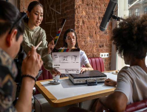 engaging content creation, focused, brainstorming ideas, photorealistic, modern office with whiteboards and sticky notes, highly detailed, team members sharing ideas animatedly, harmonious colors, warm ambient lighting, shot with a 50mm lens.