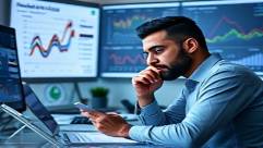 precise SEO analytics, contemplative expression, drawing insights from data, photorealistic, research-focused desk setup with multiple tablets, highly detailed, flowing graphical data, crisp detail, cool color tones, soft task lighting, shot with a 35mm lens.