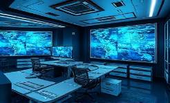 innovative marketing strategies, inspired expression, leveraging new technologies, photorealistic, futuristic office with holographic screens and virtual overviews, highly detailed, high-tech elements and touch-screen interfaces, ultra-high resolution, metallic sheen, artificial intelligent lighting, shot with a macro lens.